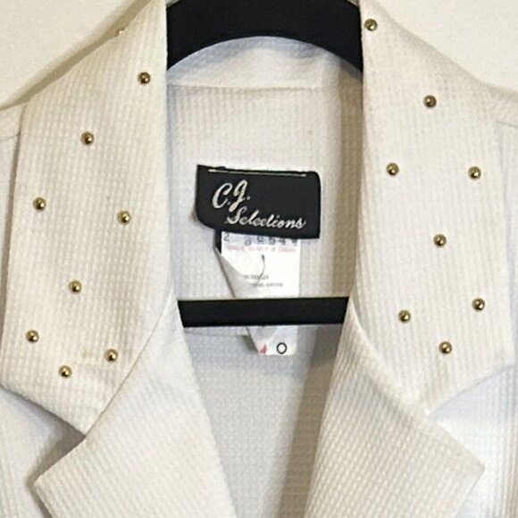 Vtg 80s White Sleeveless Button Down Midi Dress Sz 14 Belted Gold Studs Canadian - Picture 6 of 8